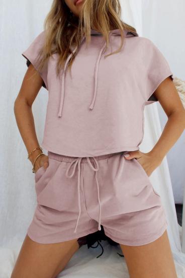 Rövid nadrágból és kapucnis rövid ujjú pólóból álló szabadidőruha, DIONNE, világos rózsaszín