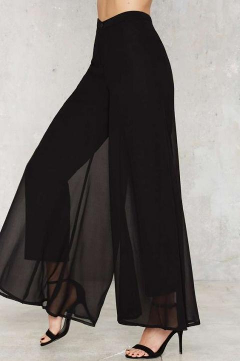 Elegáns nadrág hosszú, bő szárakkal és magas derékkal, VERONNA, fekete