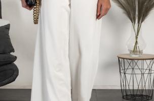 Elegáns nadrág hosszú, bő szárakkal és magas derékkal, VERONNA, fehér
