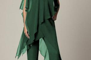 Elegáns áttetsző tunikából és hosszú, laza nadrágból álló szett, CLAUDETTE, zöld