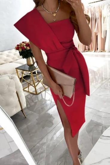 Elegáns, aszimmetrikus fazonú midi ruha dekoratív övvel, TRIONA, piros