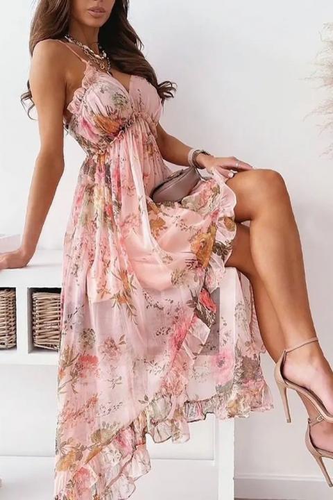 Laza, vállpántos maxi ruha virágmintával, NOALLA, világos rózsaszín