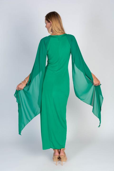 Elegáns hosszú ruha, angyalszárny hatású ujjakkal, ILEANA, zöld