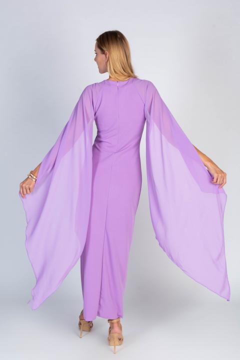 Elegáns hosszú ruha, angyalszárny hatású ujjakkal, ILEANA, lila