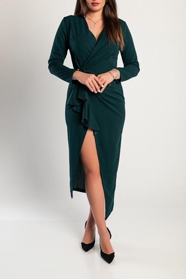 Elegáns, átlapolt midi ruha fodros részletekkel, BRYNLEE, sötétzöld