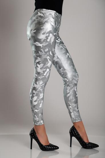 Bélelt, terepmintás leggings magas, rugalmas derékkal, ezüstszínű
