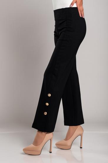 Elegáns nadrág rugalmas derékkal és dekoratív gombokkal, fekete