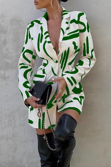Blézer stílusú miniruha dekoratív mintával, zöld