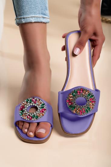 Lapos talpú papucs dekoratív színes részlettel, lila
