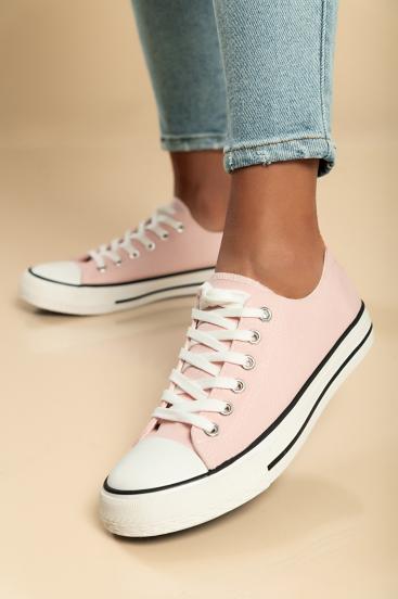 Fűzős textil tornacipő, pasztell rózsaszín