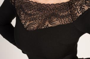 Elegáns, hosszú ujjú midi ruha áttetsző csipke részletekkel,  AVIGNON, fekete