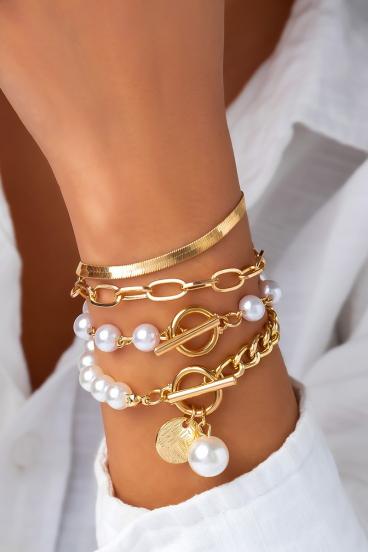 Négy karkötőből álló szett dekoratív gyöngyökkel, aranyszínű