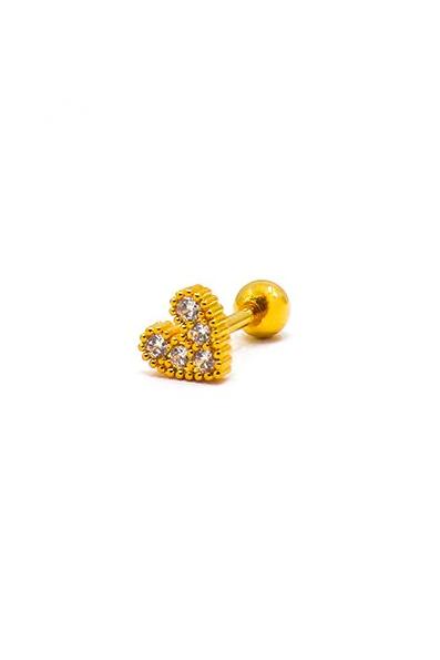 Szív alakú mini fülbevaló strasszkövekkel, ART1008, aranyszínű
