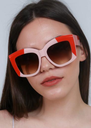 Napszemüveg nagy, szögletes kerettel, kétszínű kombinációban, ART2174, piros-rózsaszín