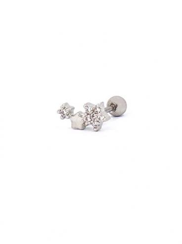 Csillag formájú mini fülbevaló strasszkövekkel, ART963, ezüstszínű