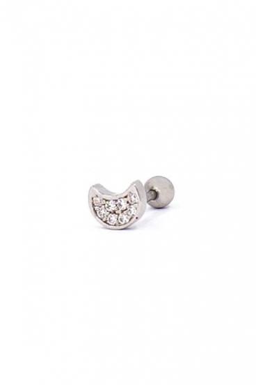 Félkör alakú mini fülbevaló strasszkövekkel, ART949, ezüstszínű