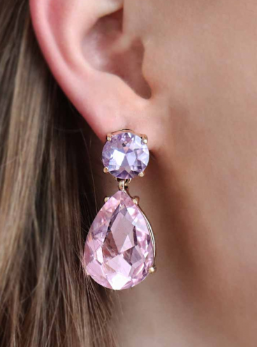 Elegáns fülbevaló strasszkövekkel, ART358, rózsaszín