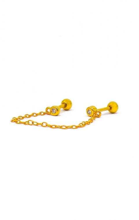 Elegáns mini fülbevaló dekoratív lánccal, ART860, aranyszínű