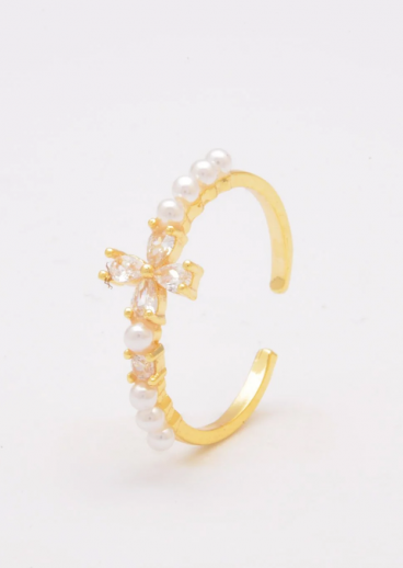 Vékony gyűrű dekoratív gyöngyökkel, ART569, aranyszínű