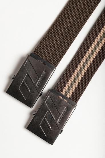 Két darab textil öv fém csattal, barna - csíkos