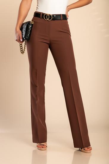 Elegáns nadrág hosszú, egyenes szárakkal, barna