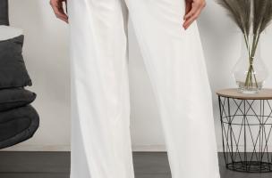 Elegáns nadrág hosszú, bő szárakkal és magas derékkal, VERONNA, fehér