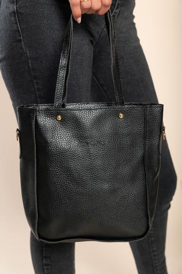 Négy darab különböző méretű, műbőr táskából és pénztárcából álló szett, fekete