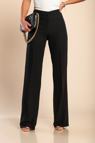 Elegáns nadrág hosszú, egyenes szárakkal és középmagas derékkal, fekete