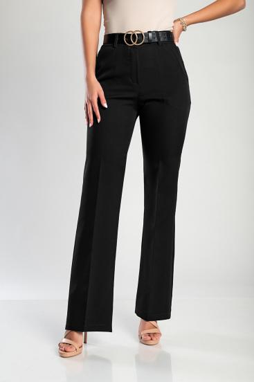 Elegáns nadrág hosszú, széles szárakkal és zsebekkel, fekete