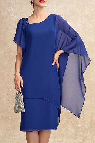 Elegáns midi ruha dekoratív, flitteres részlettel, kék