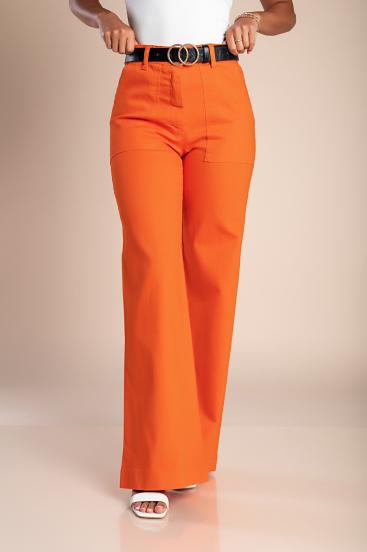 Pamut nadrág széles szárakkal és nagy zsebekkel, narancssárga