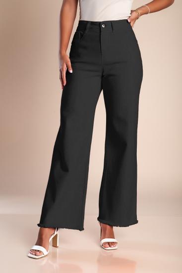 Pamut nadrág eldolgozatlan szegélyű, széles szárakkal, fekete