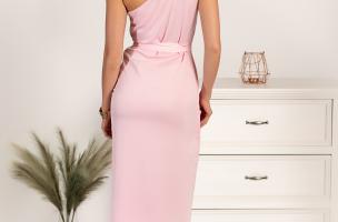 Elegáns, aszimmetrikus midi ruha dekoratív övvel, LAVISA, világos rózsaszín