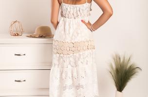 Vállpántos nyári ruha csipkével és dekoratív részletekkel, ARESSA, fehér