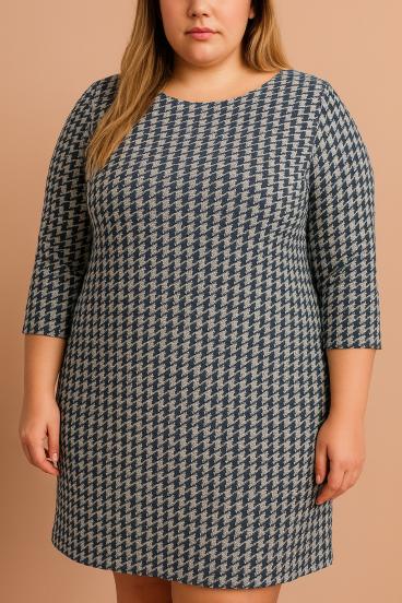 Plus size midi ruha pepita mintával, sötétkék