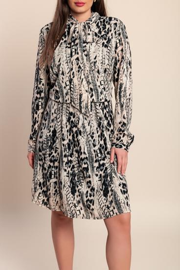 Plus size mintás ruha, bézs színben