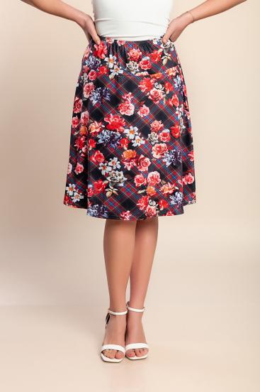 Plus size szoknya virágmintával, piros
