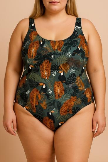 Plus size mintás fürdőruha, zöld