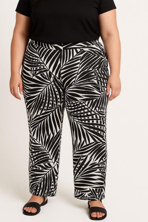 Plus size mintás nadrág, fekete