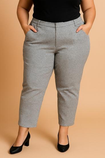 Plus size pamut nadrág mintával, fehér és fekete színben