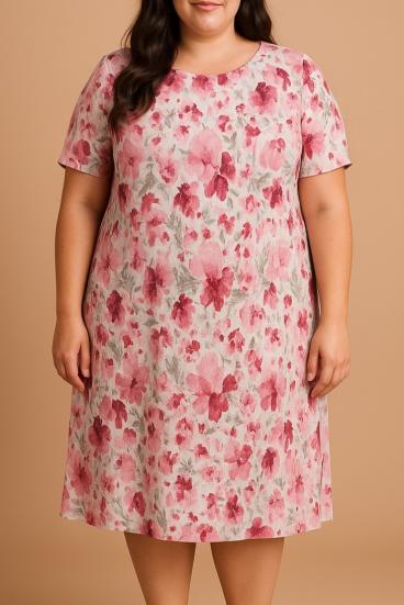 Plus size ruha virágmintával, rózsaszín
