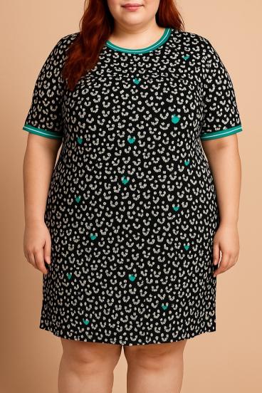 Plus size mintás ruha, fekete