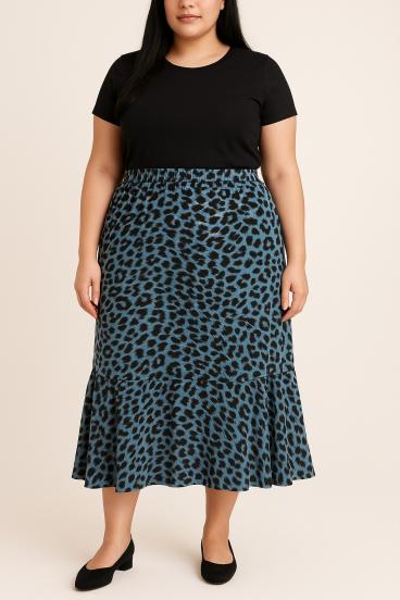 Plus size leopárdmintás szoknya, kék