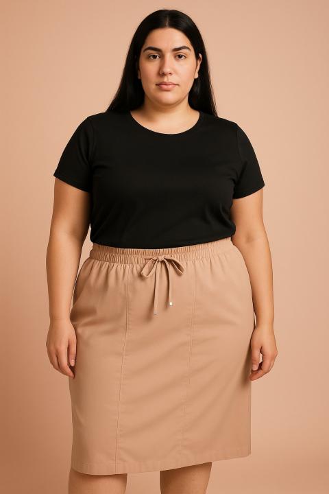 Plus size szoknya, bézs színben