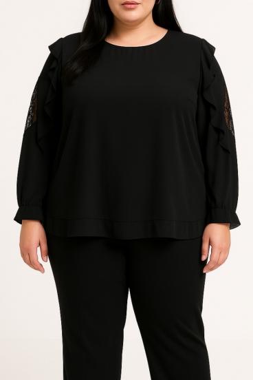 Csipkés plus size blúz, fekete
