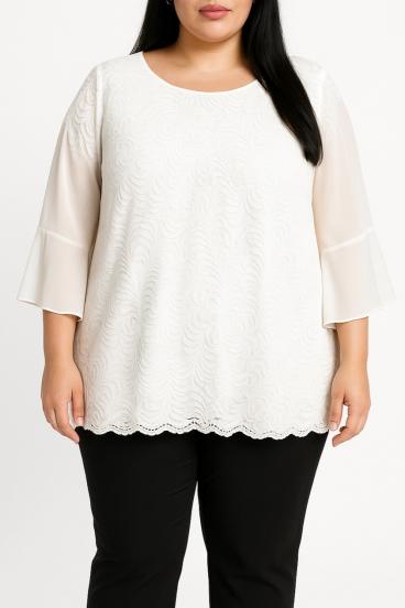 Csipkés plus size blúz, fehér