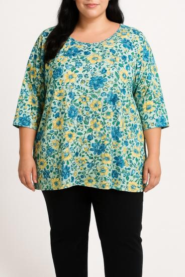 Virágmintás plus size blúz, kék