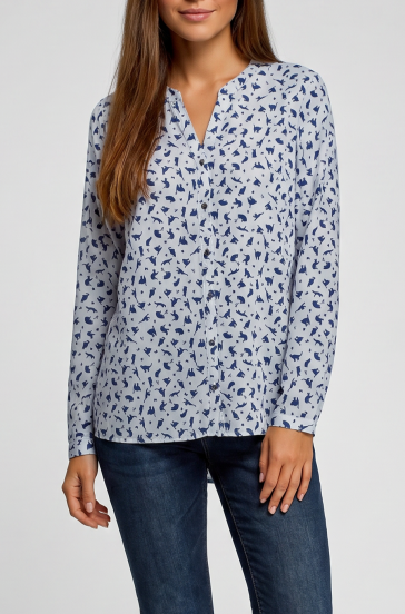 Plus size mintás blúz, világoskék