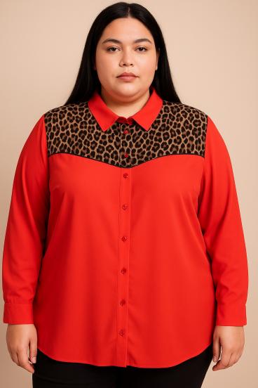 Plus size blúz leopárdmintával, piros