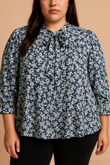 Plus size blúz virágmintával, kék